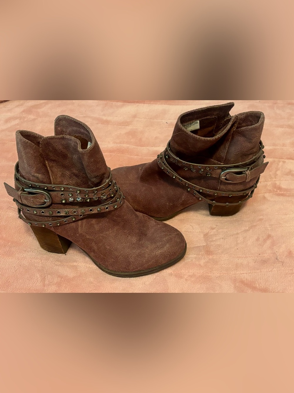 Not Rated Brown Suede Studded Ankle Boots